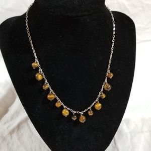 .925 Sterling Silver Tiger's Eye Beaded Necklace, 16" & Leverback Earrin…